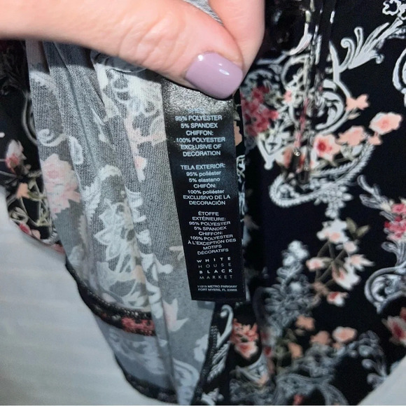 WHBM Black Floral Cold Shoulder Short Sleeve Ruffle Blouse, Women’s Size Medium - Picture 2 of 7